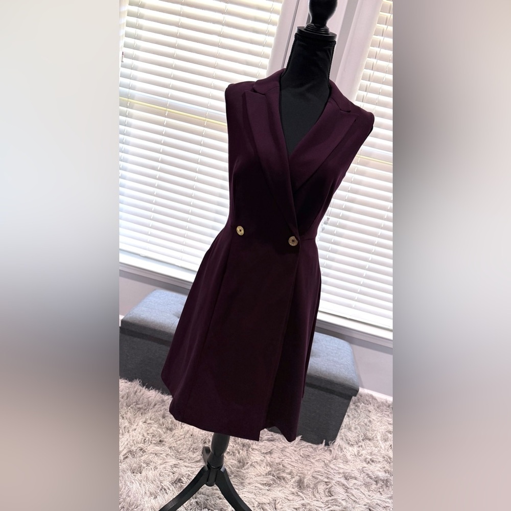 Elegant Purple Double-Breasted Women's Dress